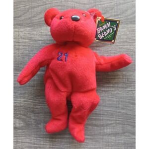 Salvinos Bamm Beanos Sammy Sosa Bean Bag Plush Red with Tags Vintage MLB Bear 9"